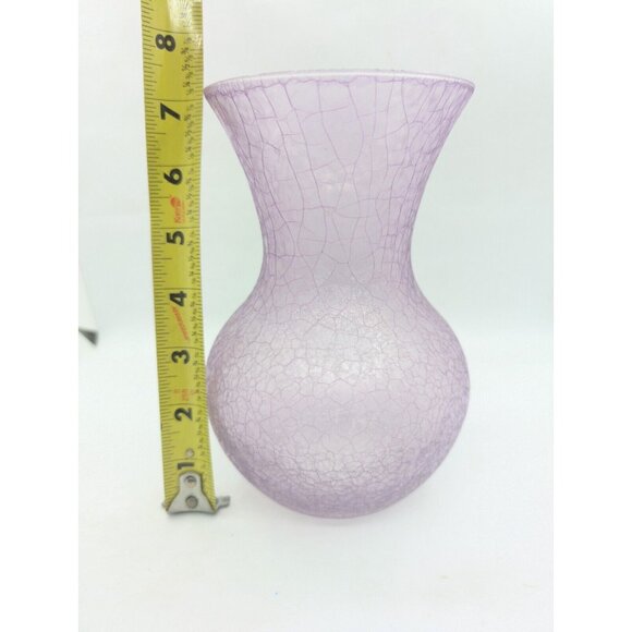 Vintage Libbey Frosted Crackle Glass Vase Purppish Pink Tone Marked L 7.08" - Picture 9 of 11